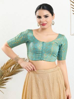 Jacquard Padded Front Open Elbow Sleeves Blouse 1