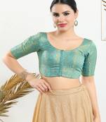 Jacquard Padded Front Open Elbow Sleeves Blouse