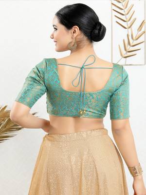 Jacquard Padded Front Open Elbow Sleeves Blouse 5