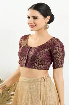 Jacquard Padded Front Open Elbow Sleeves Blouse