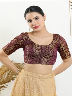 Jacquard Padded Front Open Elbow Sleeves Blouse 1