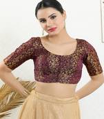 Jacquard Padded Front Open Elbow Sleeves Blouse