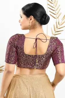 Jacquard Padded Front Open Elbow Sleeves Blouse