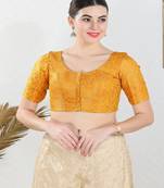 Jacquard Padded Front Open Elbow Sleeves Blouse