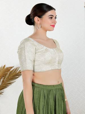 Jacquard Padded Front Open Elbow Sleeves Blouse 3