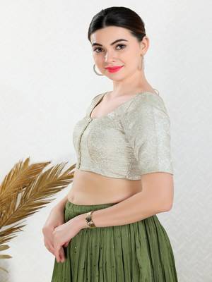 Jacquard Padded Front Open Elbow Sleeves Blouse 4