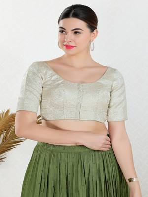 Jacquard Padded Front Open Elbow Sleeves Blouse 1