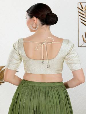 Jacquard Padded Front Open Elbow Sleeves Blouse 5