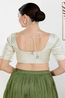 Jacquard Padded Front Open Elbow Sleeves Blouse