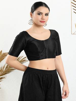 Art Silk Padded Front Open Elbow Sleeves Blouse 3