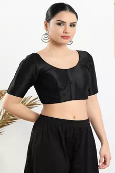 Art Silk Padded Front Open Elbow Sleeves Blouse