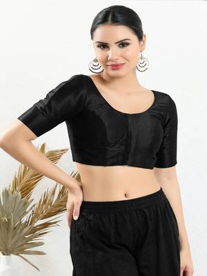 Art Silk Padded Front Open Elbow Sleeves Blouse 1
