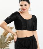 Art Silk Padded Front Open Elbow Sleeves Blouse