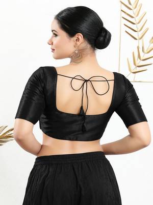 Art Silk Padded Front Open Elbow Sleeves Blouse 5