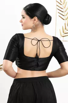 Art Silk Padded Front Open Elbow Sleeves Blouse