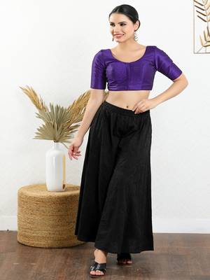 Art Silk Padded Front Open Elbow Sleeves Blouse 2