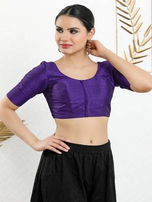 Art Silk Padded Front Open Elbow Sleeves Blouse 3