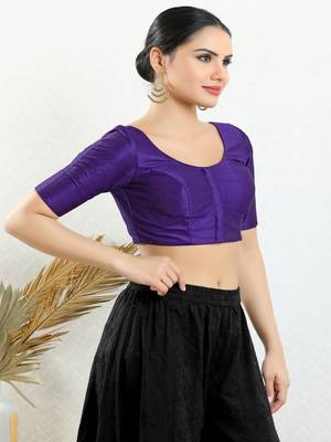 Art Silk Padded Front Open Elbow Sleeves Blouse 4