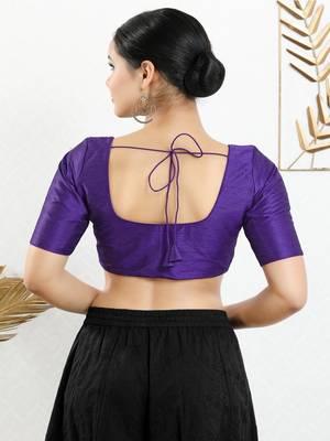 Art Silk Padded Front Open Elbow Sleeves Blouse 5