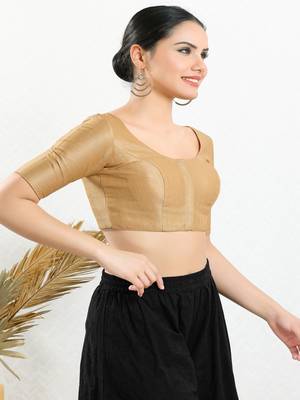 Art Silk Padded Front Open Elbow Sleeves Blouse 3