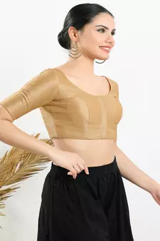 Art Silk Padded Front Open Elbow Sleeves Blouse