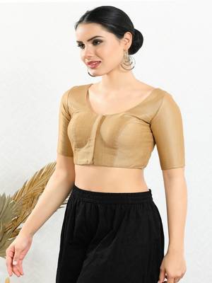 Art Silk Padded Front Open Elbow Sleeves Blouse 4