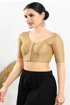 Art Silk Padded Front Open Elbow Sleeves Blouse