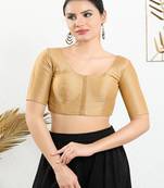 Art Silk Padded Front Open Elbow Sleeves Blouse