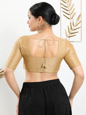 Art Silk Padded Front Open Elbow Sleeves Blouse 5