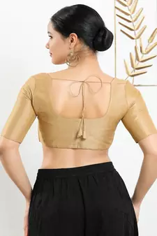 Art Silk Padded Front Open Elbow Sleeves Blouse