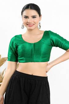 Art Silk Padded Front Open Elbow Sleeves Blouse