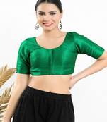 Art Silk Padded Front Open Elbow Sleeves Blouse