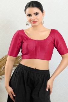 Art Silk Padded Front Open Elbow Sleeves Blouse