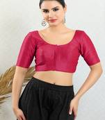 Art Silk Padded Front Open Elbow Sleeves Blouse