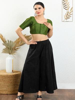 Art Silk Padded Front Open Elbow Sleeves Blouse 2