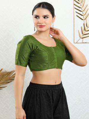 Art Silk Padded Front Open Elbow Sleeves Blouse 3