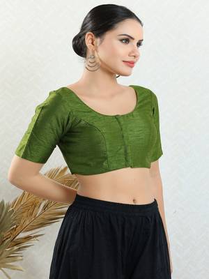 Art Silk Padded Front Open Elbow Sleeves Blouse 4