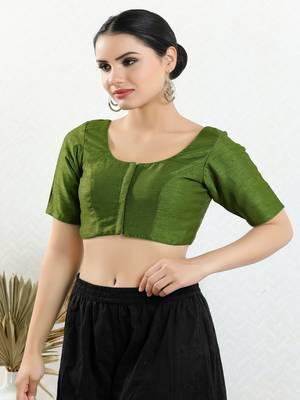 Art Silk Padded Front Open Elbow Sleeves Blouse 5
