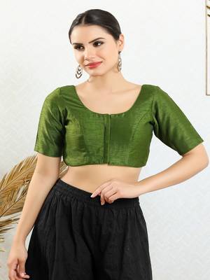 Art Silk Padded Front Open Elbow Sleeves Blouse 1