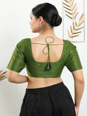 Art Silk Padded Front Open Elbow Sleeves Blouse 6