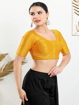 Art Silk Padded Front Open Elbow Sleeves Blouse 3