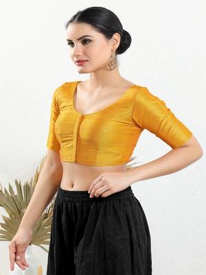 Art Silk Padded Front Open Elbow Sleeves Blouse 4