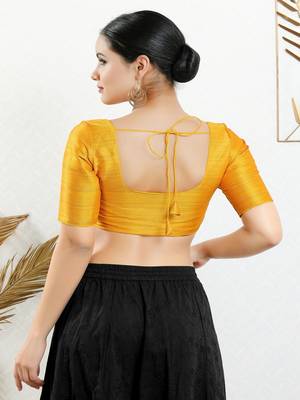 Art Silk Padded Front Open Elbow Sleeves Blouse 5