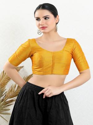 Art Silk Padded Front Open Elbow Sleeves Blouse 1