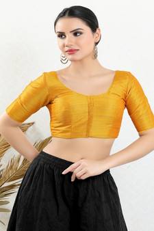 Art Silk Padded Front Open Elbow Sleeves Blouse