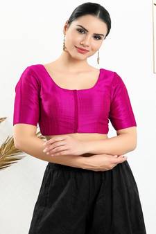 Art Silk Padded Front Open Elbow Sleeves Blouse