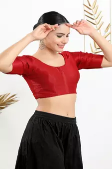 Art Silk Padded Front Open Elbow Sleeves Blouse