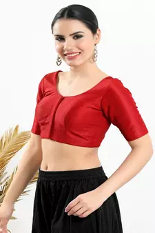 Art Silk Padded Front Open Elbow Sleeves Blouse