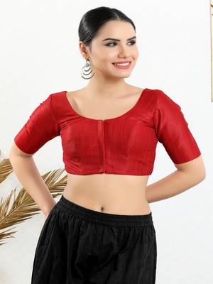 Art Silk Padded Front Open Elbow Sleeves Blouse 1