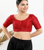 Art Silk Padded Front Open Elbow Sleeves Blouse